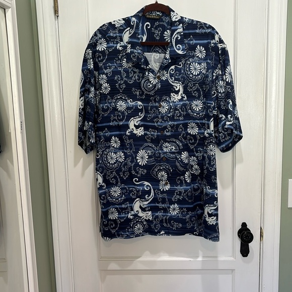 Tommy Bahama Blue Dragon print silk shirt x large - Picture 1 of 7